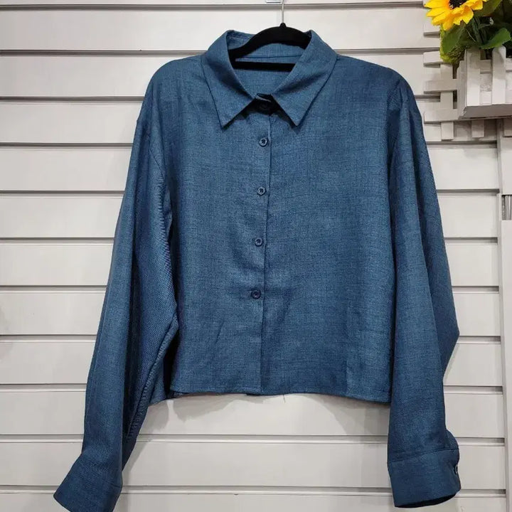 [BUNJANG] Blue Crop Shirt (XL) / 