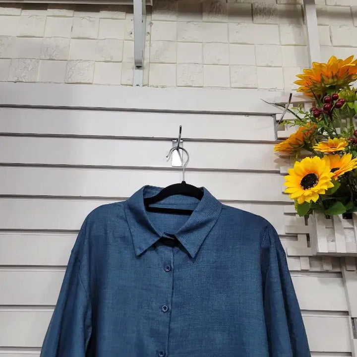 [BUNJANG] Blue Crop Shirt (XL) / 