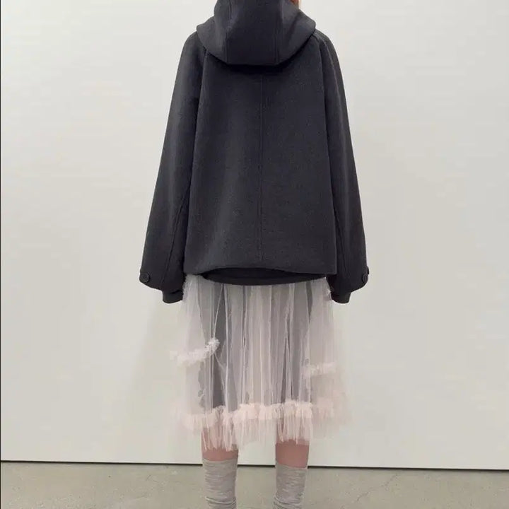 [BUNJANG] Type Service Charcoal Half Hooded Coat / 타입서비스 후드 하프 코트 차콜