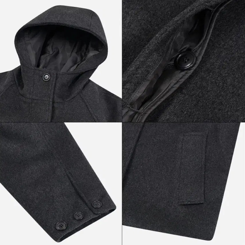 [BUNJANG] Type Service Charcoal Half Hooded Coat / 타입서비스 후드 하프 코트 차콜