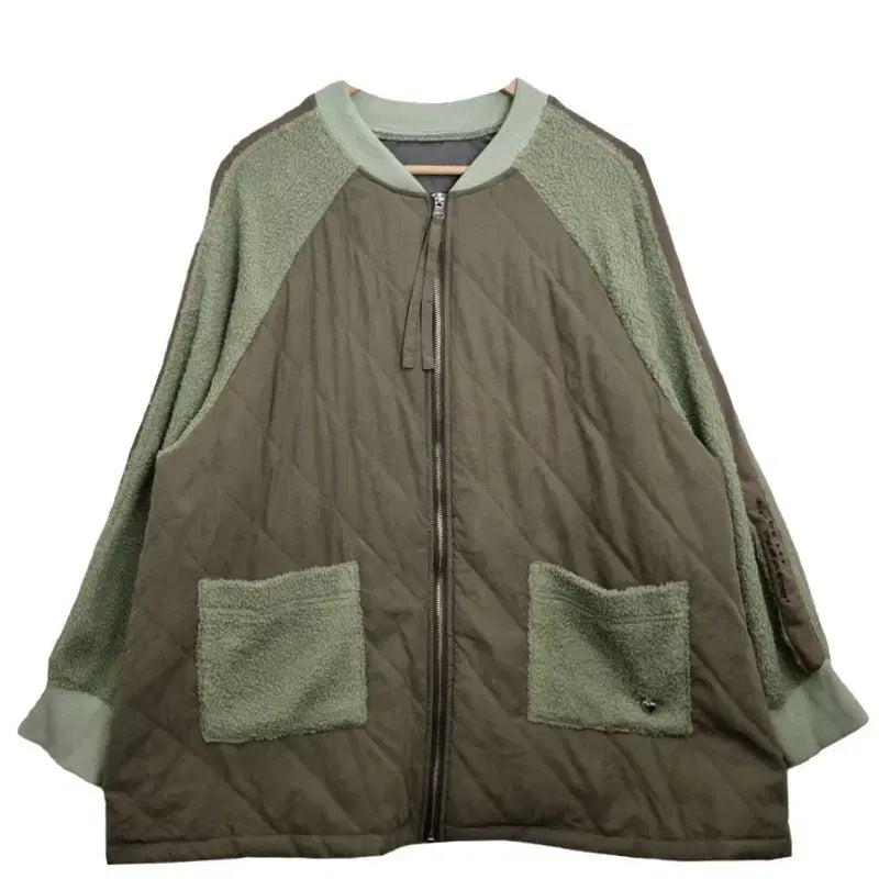 [BUNJANG] Mic Otte Color Block Fleece Lined Jacket / Mic otte 배색 보아 블루종 / 누빔 루즈핏 자켓 [L] 빈티지