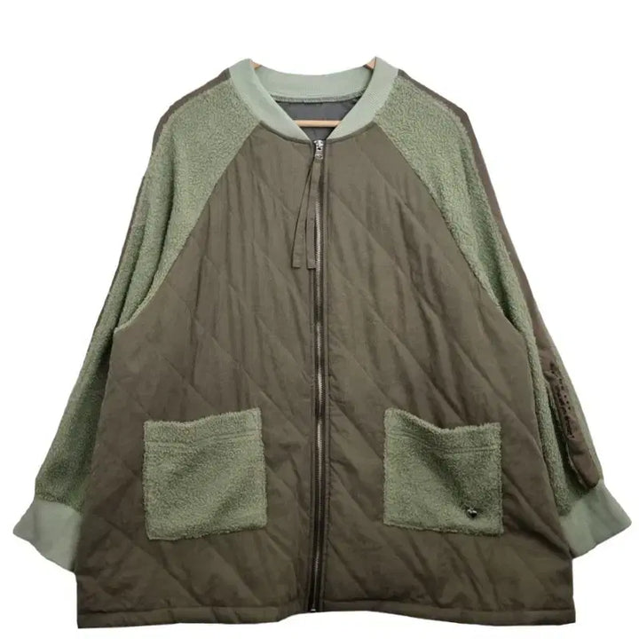 [BUNJANG] Mic Otte Color Block Fleece Lined Jacket / Mic otte 배색 보아 블루종 / 누빔 루즈핏 자켓 [L] 빈티지