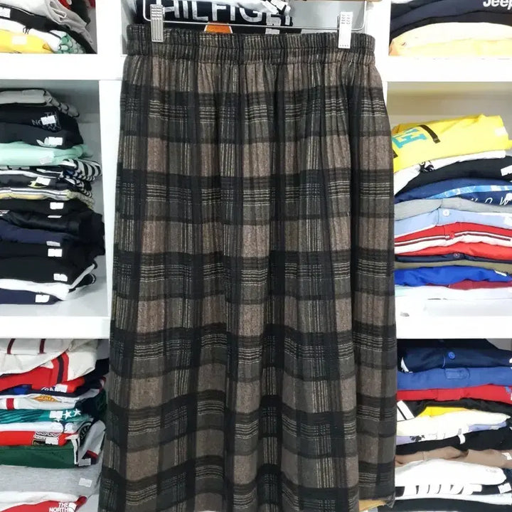 [BUNJANG] Vintage Check Long Skirt Brown / 빈티지 체크 롱 스커트 브라운