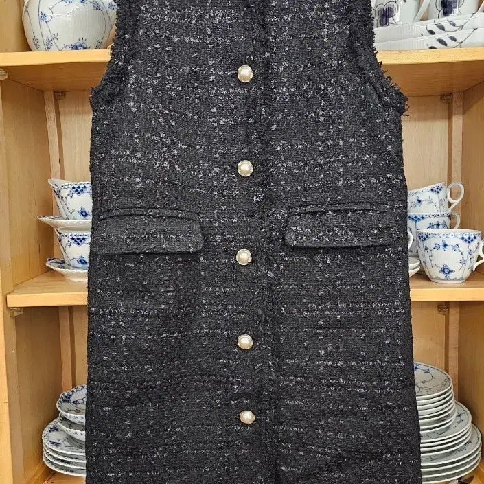 [BUNJANG] Tweed Long Vest (Black) / 트위드 롱 베스트 (블랙) 새옷