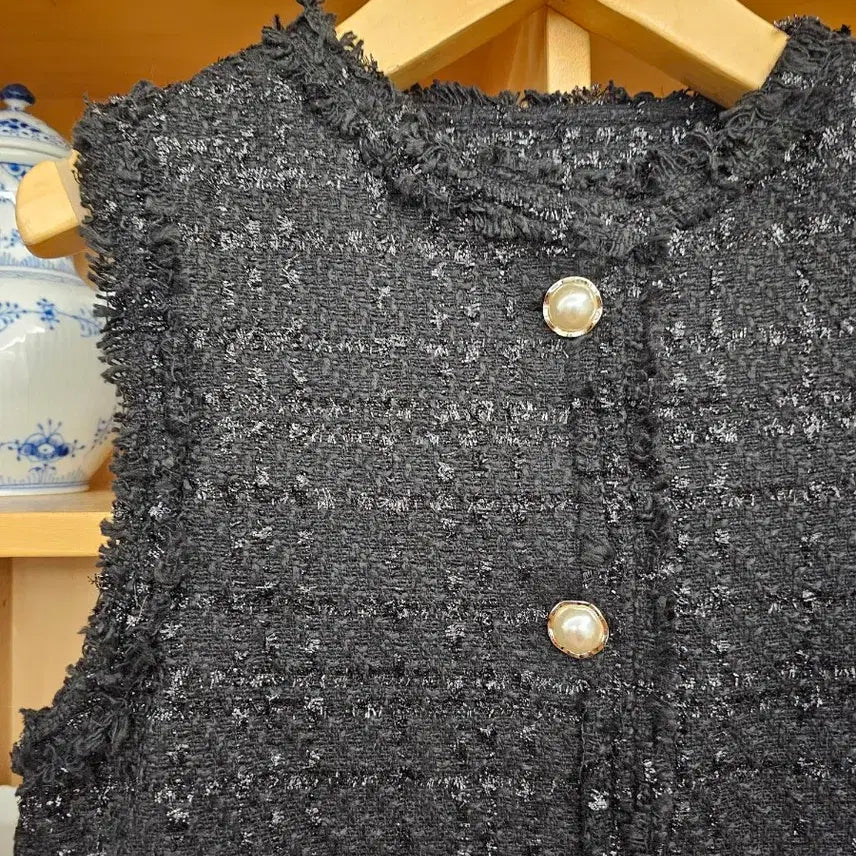 [BUNJANG] Tweed Long Vest (Black) / 트위드 롱 베스트 (블랙) 새옷