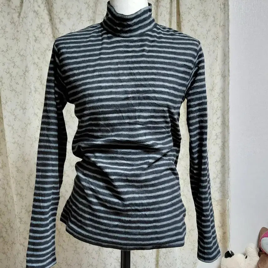 [BUNJANG] Nerdmori Striped Turtleneck Long Sleeve T-shirt / [일본빈티지] 너드모리 줄무늬 목폴라 긴팔 티셔츠