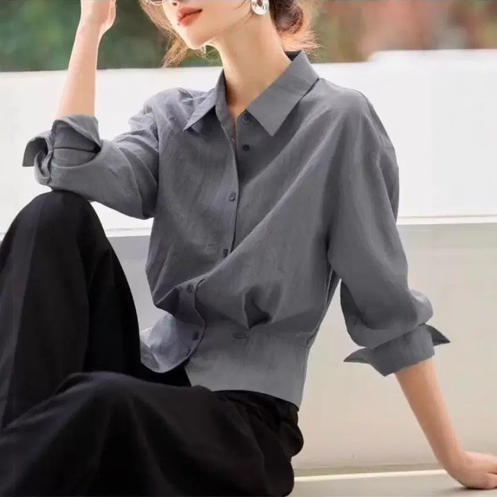 [BUNJANG] Basic Women's Short Shirt / 여성 베이직 셔츠 숏 심플 캐주얼