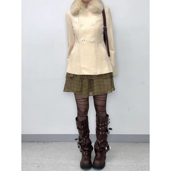 [BUNJANG] KUMIKYOKU Ivory Wool Blend Double Coat Jacket / 일본빈티지 아이보리 더블 코트 자켓 아우터