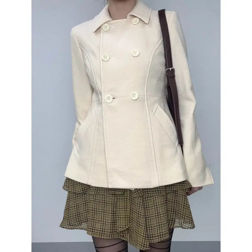 [BUNJANG] KUMIKYOKU Ivory Wool Blend Double Coat Jacket / 일본빈티지 아이보리 더블 코트 자켓 아우터