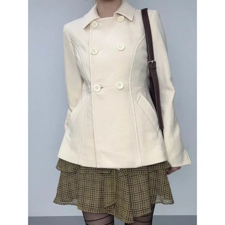[BUNJANG] KUMIKYOKU Ivory Wool Blend Double Coat Jacket / 일본빈티지 아이보리 더블 코트 자켓 아우터