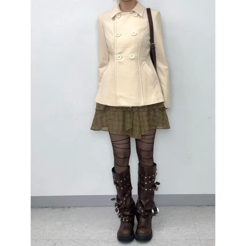 [BUNJANG] KUMIKYOKU Ivory Wool Blend Double Coat Jacket / 일본빈티지 아이보리 더블 코트 자켓 아우터
