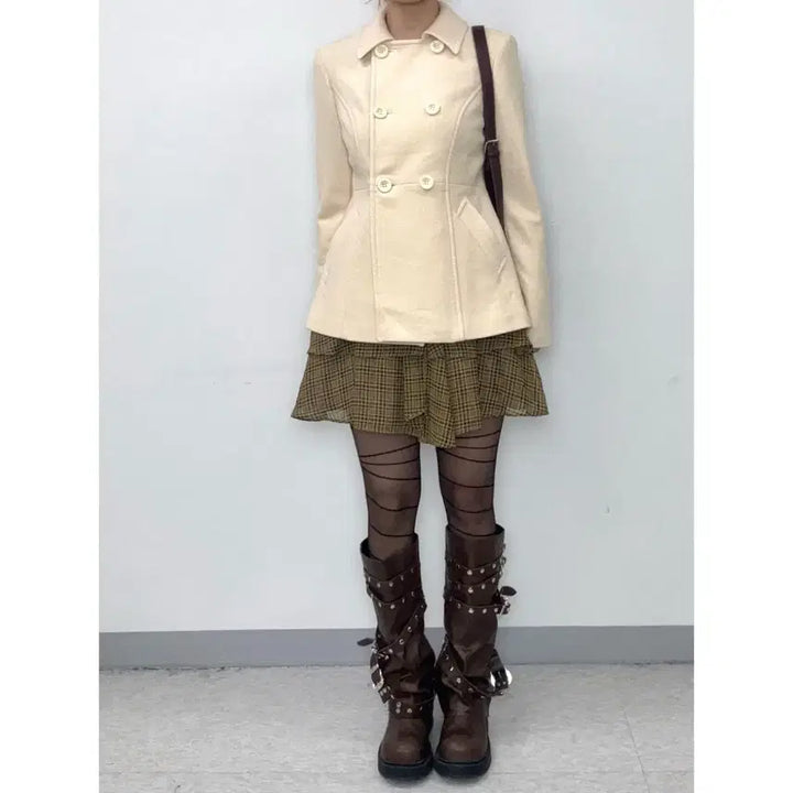 [BUNJANG] KUMIKYOKU Ivory Wool Blend Double Coat Jacket / 일본빈티지 아이보리 더블 코트 자켓 아우터