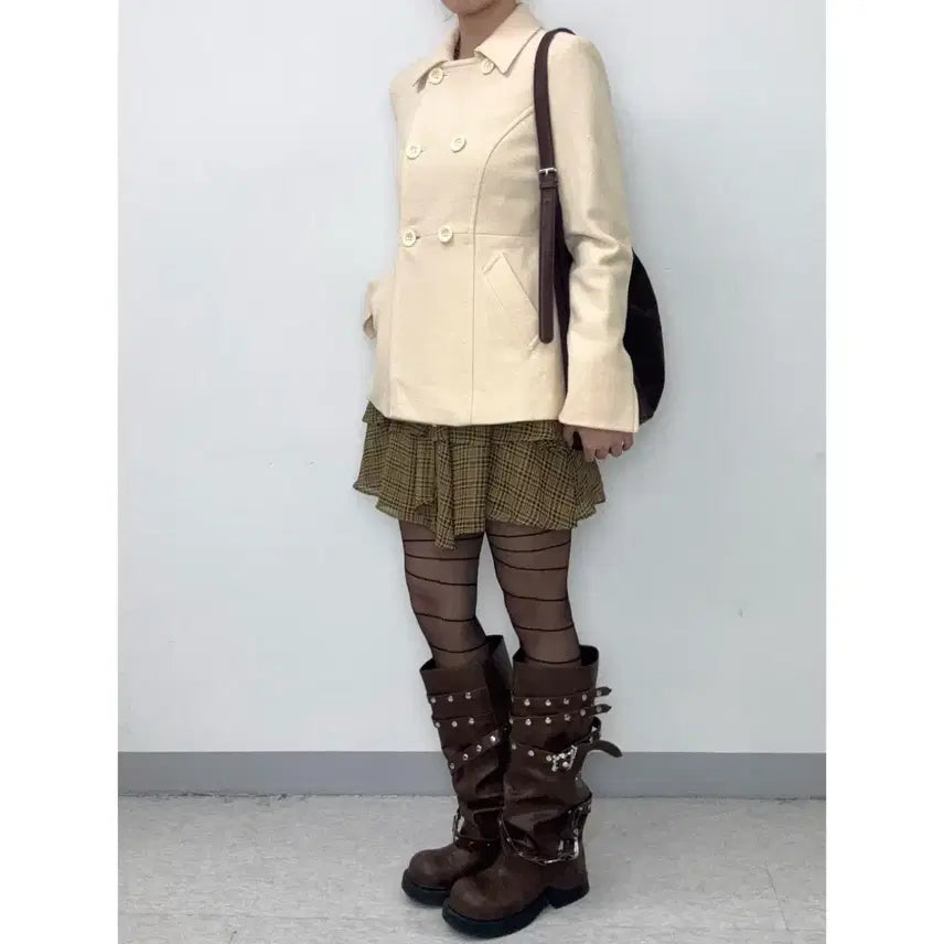 [BUNJANG] KUMIKYOKU Ivory Wool Blend Double Coat Jacket / 일본빈티지 아이보리 더블 코트 자켓 아우터