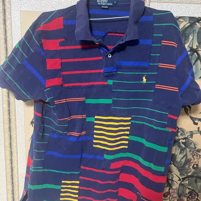 [BUNJANG] Polo Ralph Lauren Patchwork Striped Polo Shirt L / 폴로 랄프로렌 멀티 스트라이프 패치워크 폴로티 L (105)