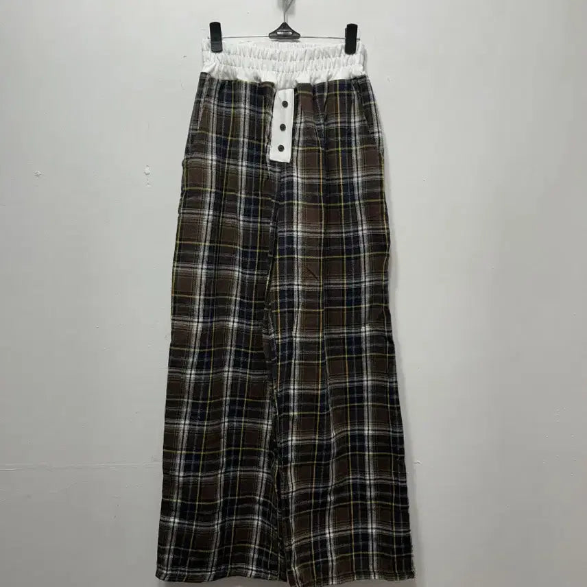 [BUNJANG] Brown Checkered Wide Leg Pants F / 브라운 체크무늬 와이드 바지 F