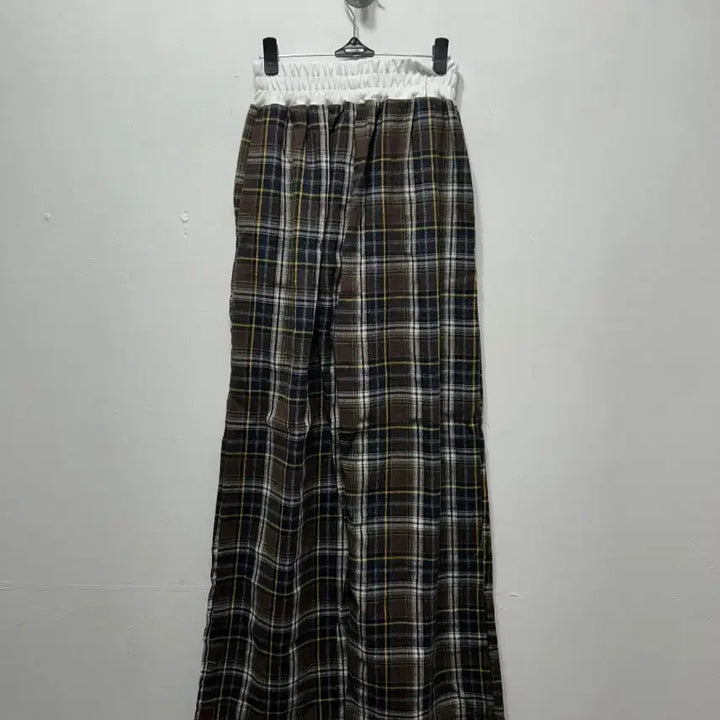 [BUNJANG] Brown Checkered Wide Leg Pants F / 브라운 체크무늬 와이드 바지 F
