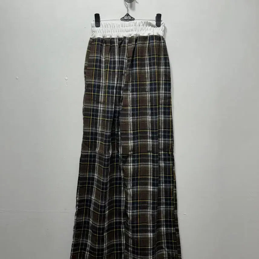 [BUNJANG] Brown Checkered Wide Leg Pants F / 브라운 체크무늬 와이드 바지 F
