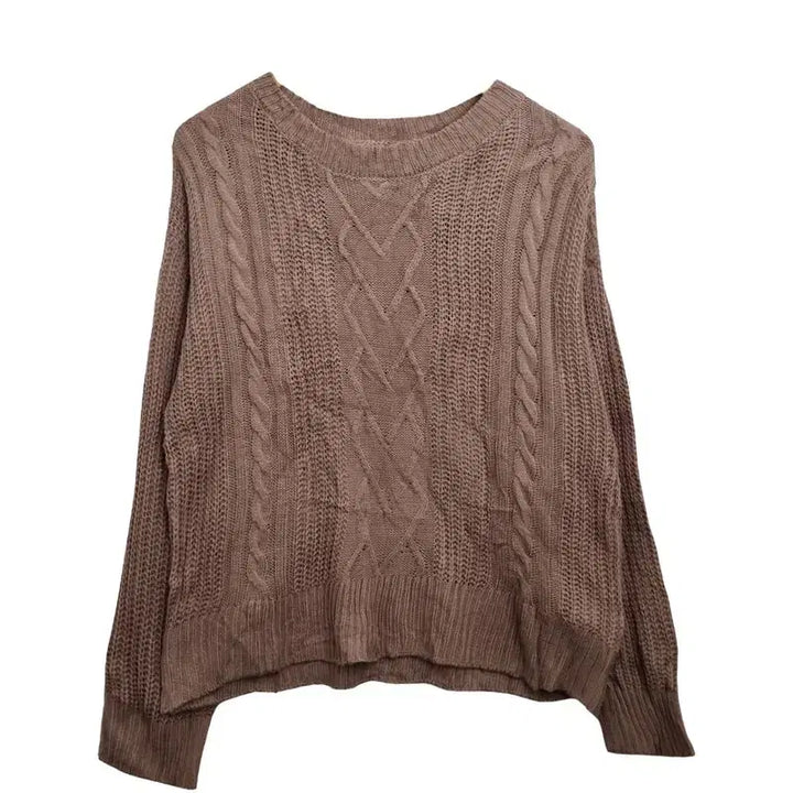 [BUNJANG] Flow and Future Cable Knit Sweater / flow and future 케이블 니트 스웨터 / 브라운 루즈핏 라운드