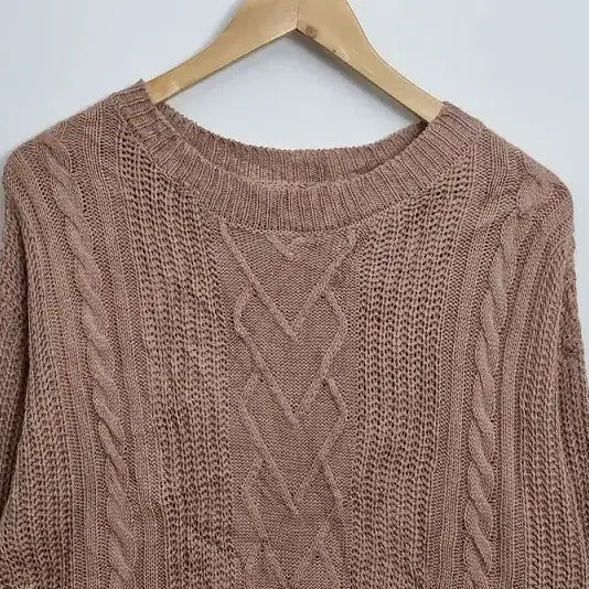[BUNJANG] Flow and Future Cable Knit Sweater / flow and future 케이블 니트 스웨터 / 브라운 루즈핏 라운드