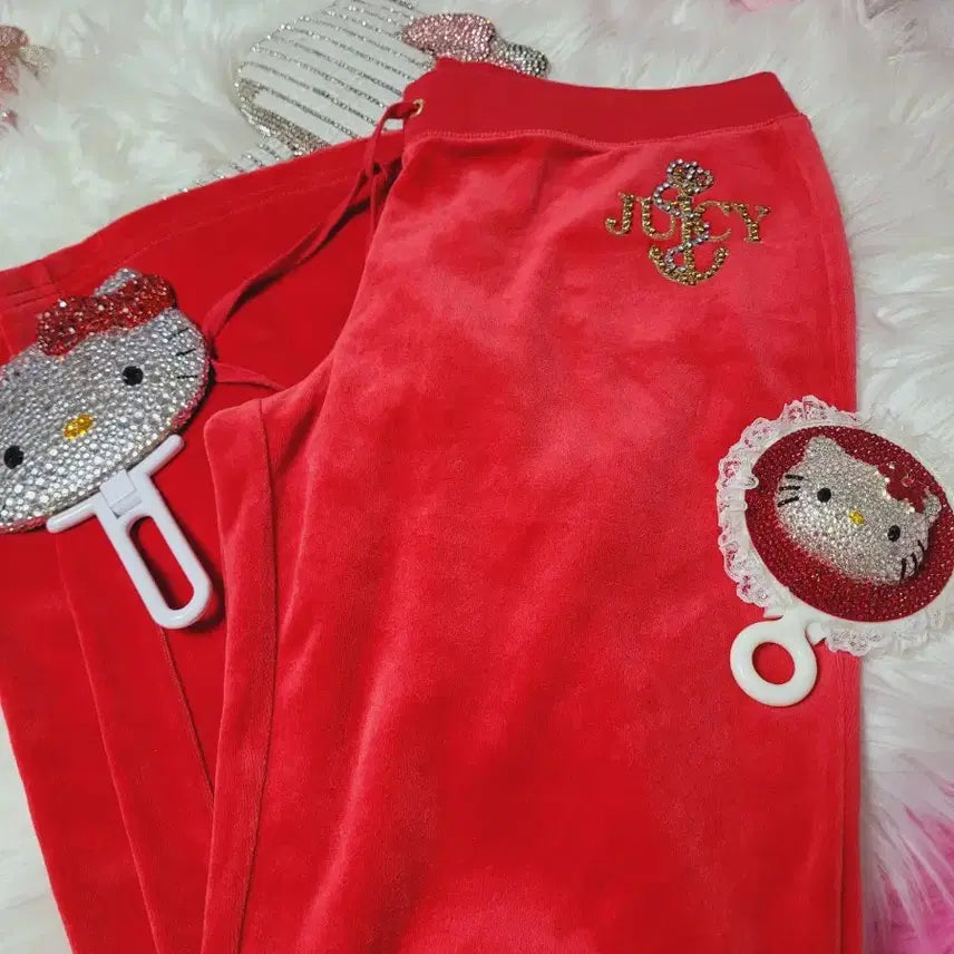 [BUNJANG] Juicy Couture Velvet Training Pants Red / 쥬시 꾸뛰르 벨벳 트레이닝 바지 레드
