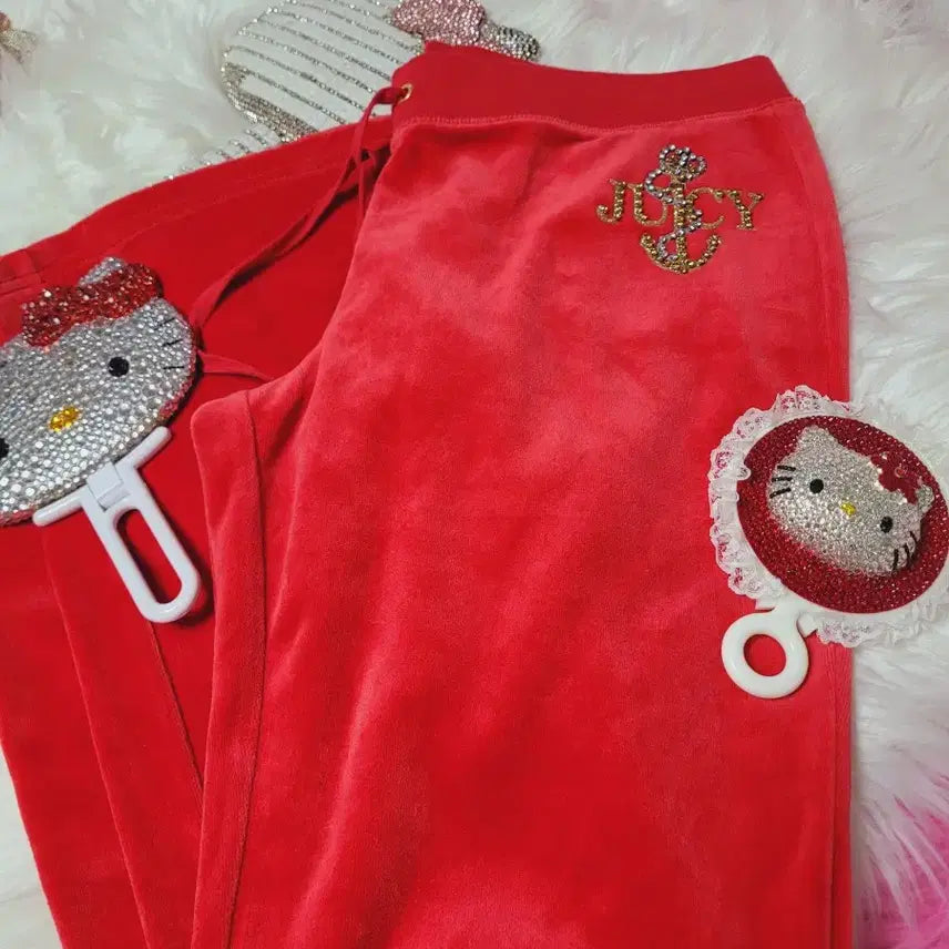 [BUNJANG] Juicy Couture Velvet Training Pants Red / 쥬시 꾸뛰르 벨벳 트레이닝 바지 레드