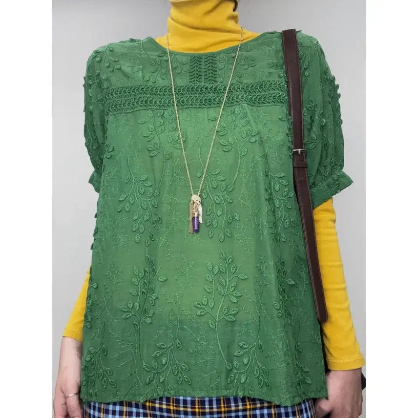 [BUNJANG] Noa-ge Vintage Bohemian Embroidered Blouse / 일본빈티지 히피 보헤미안 에스닉 반팔 블라우스