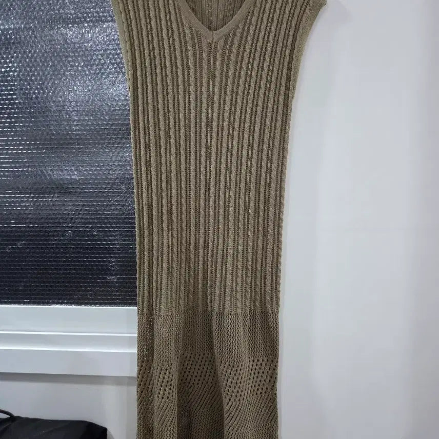 [BUNJANG] Layered Knit Long Dress Khaki / 새상품)레이어드 니트 롱 원피스 카키색