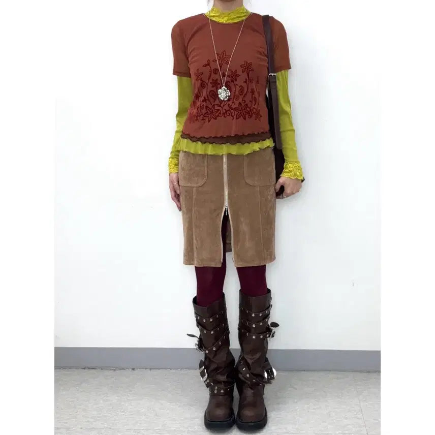 [BUNJANG] Vintage PARIENNE Oriental Semi-Sheer Blouse / 일본빈티지 브릭 오리엔탈 반팔 시스루 블라우스