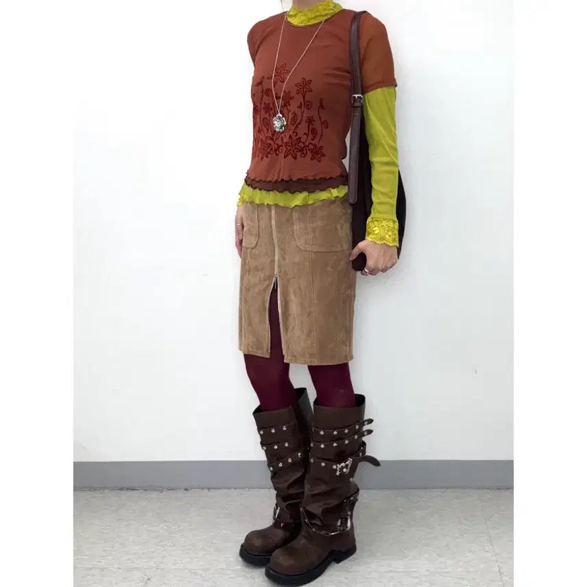 [BUNJANG] Vintage PARIENNE Oriental Semi-Sheer Blouse / 일본빈티지 브릭 오리엔탈 반팔 시스루 블라우스