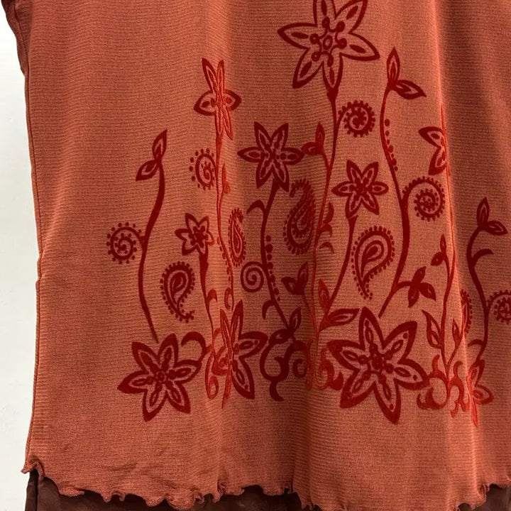 [BUNJANG] Vintage PARIENNE Oriental Semi-Sheer Blouse / 일본빈티지 브릭 오리엔탈 반팔 시스루 블라우스