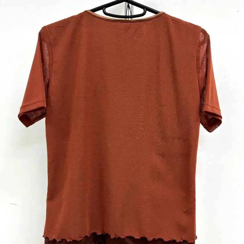 [BUNJANG] Vintage PARIENNE Oriental Semi-Sheer Blouse / 일본빈티지 브릭 오리엔탈 반팔 시스루 블라우스