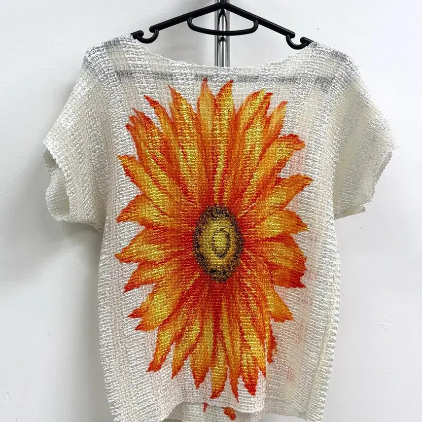 [BUNJANG] Vintage Oriental Pleats Blouse / 일본빈티지 오리엔탈 플리츠 반팔 블라우스
