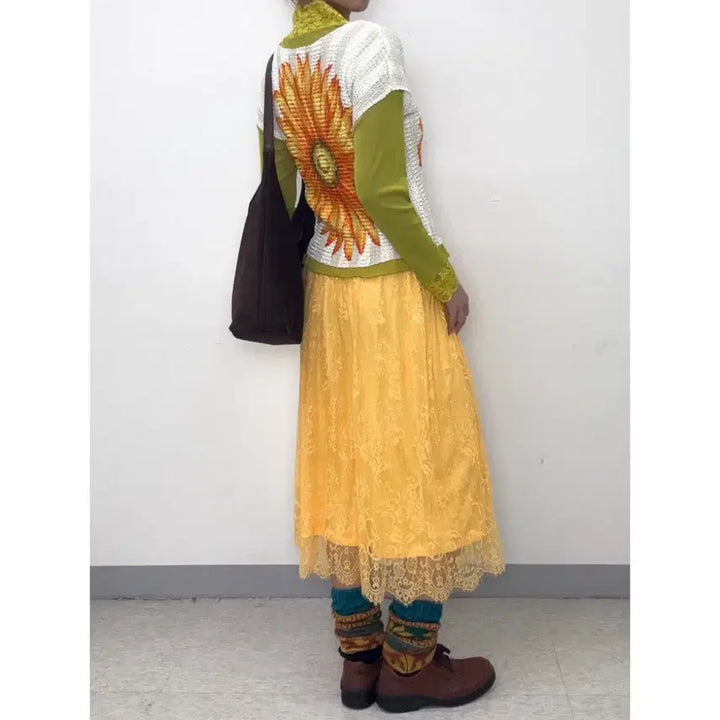 [BUNJANG] Glee Ful Floral Lace Tiered Skirt / 일본빈티지 플로럴 레이스 샤스커트 치마