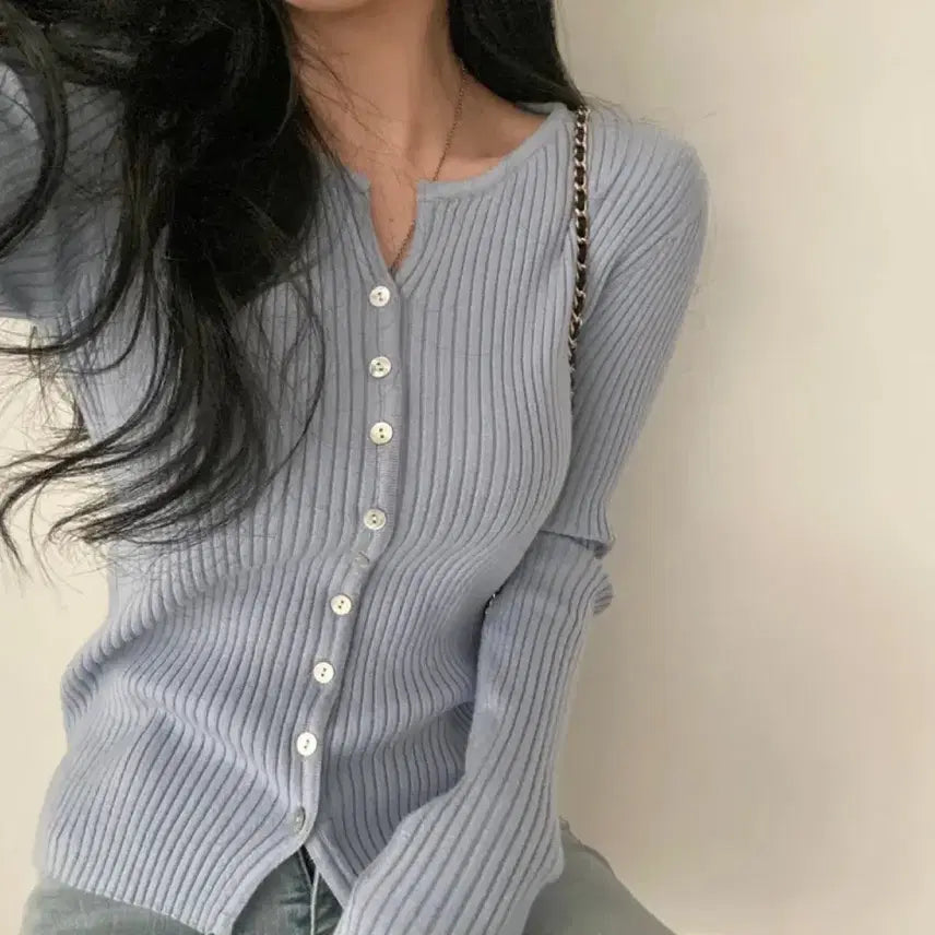 [BUNJANG] Knit Cardigan - Sky Blue / 니트 가디건 소라색