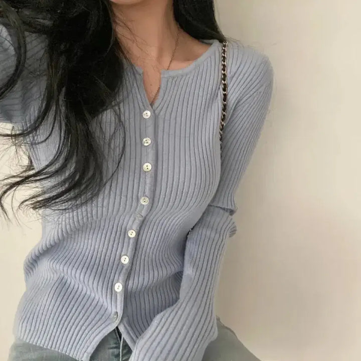 [BUNJANG] Knit Cardigan - Sky Blue / 니트 가디건 소라색