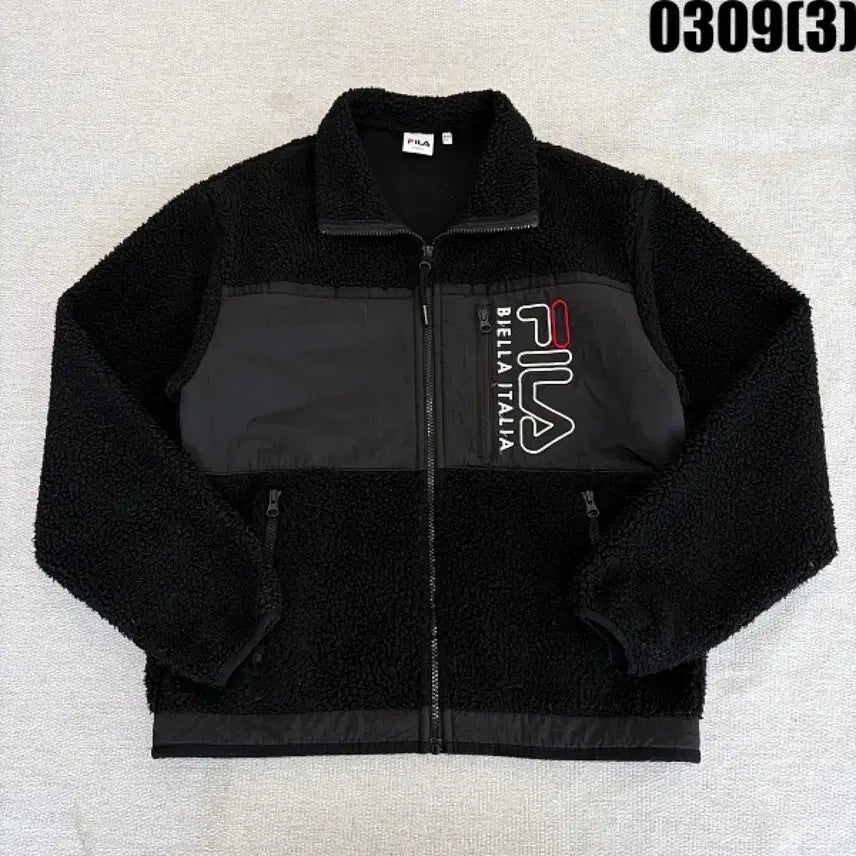 [BUNJANG] Fila Fleece Jacket (Black) - XS / XS 휠라 FILA 검정색 뽀글이 플리스 자켓 0309(3)