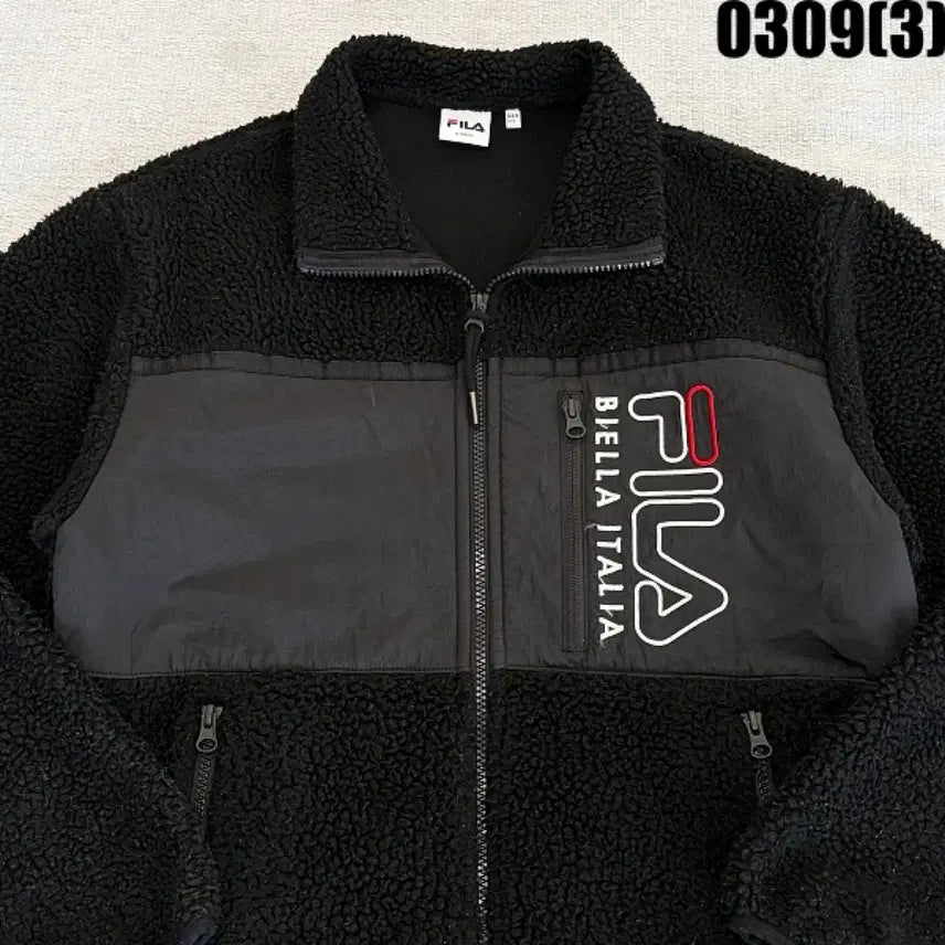 [BUNJANG] Fila Fleece Jacket (Black) - XS / XS 휠라 FILA 검정색 뽀글이 플리스 자켓 0309(3)