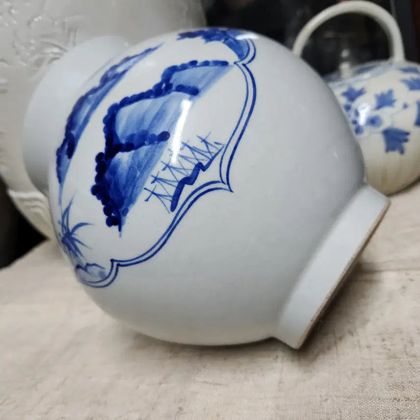 [BUNJANG] Celadon Porcelain Landscape Jar / 청화백자 도자기 산수문호