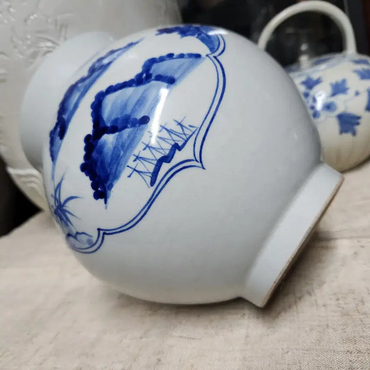[BUNJANG] Celadon Porcelain Landscape Jar / 청화백자 도자기 산수문호