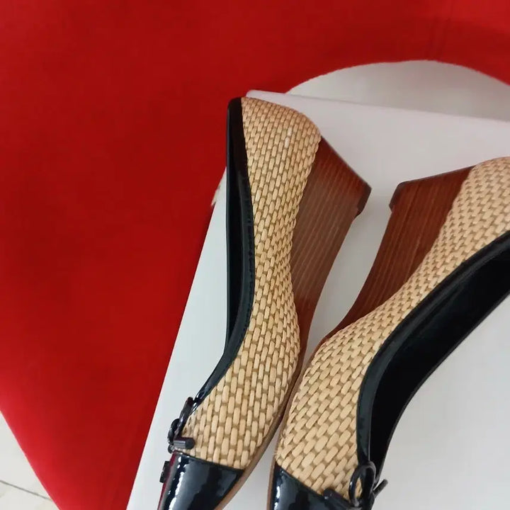 [BUNJANG] Tory Burch Ribbon Wedge Heels / 토리버치 리본 낮은 웨지 245
