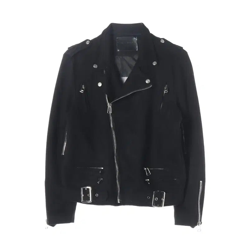 [BUNJANG] DRESS VOLUME Black Fabric Double Rider Jacket / 드레스볼륨 블랙 패브릭 더블 라이더 자켓 L