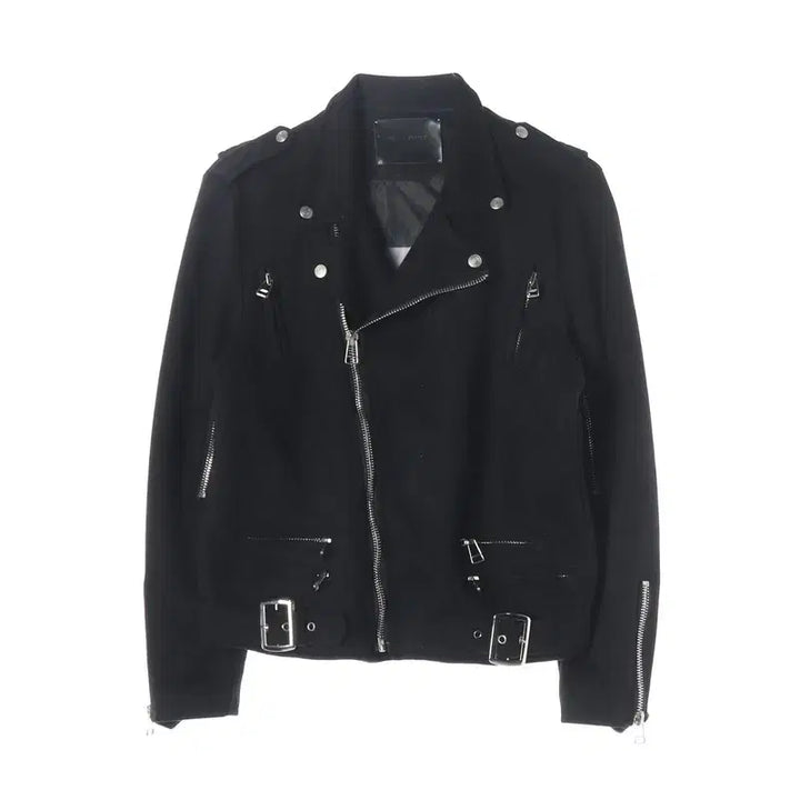 [BUNJANG] DRESS VOLUME Black Fabric Double Rider Jacket / 드레스볼륨 블랙 패브릭 더블 라이더 자켓 L