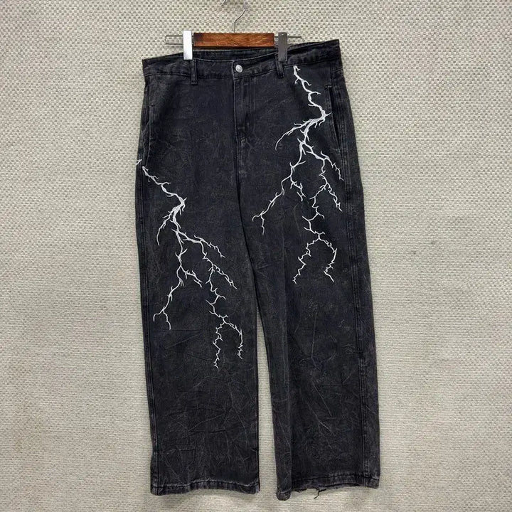 [SOLD OUT] 빈티지 자수 와이드 흑청 데님 청바지 33인치 M13296