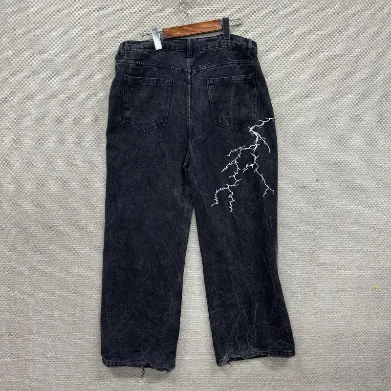 [SOLD OUT] 빈티지 자수 와이드 흑청 데님 청바지 33인치 M13296