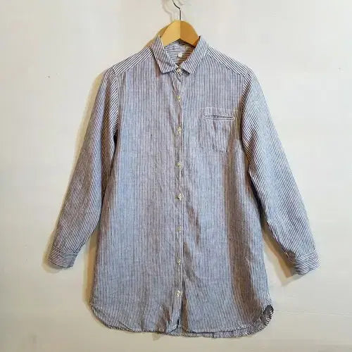 [BUNJANG] MUJI Linen 100% Striped Long Shirt / 무인양품 MUJI 린넨 100% 스트라이프 롱 셔츠