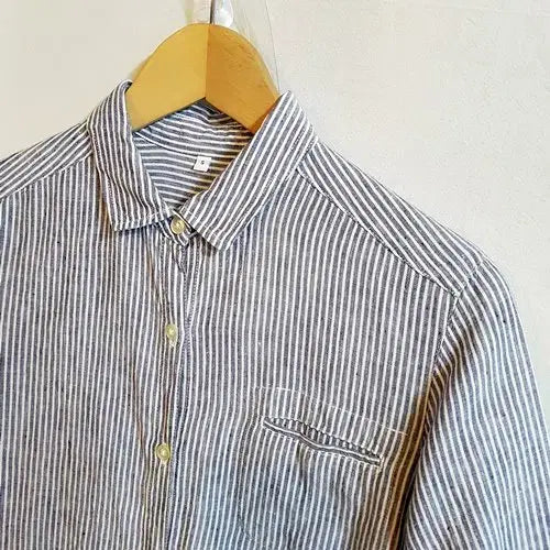 [BUNJANG] MUJI Linen 100% Striped Long Shirt / 무인양품 MUJI 린넨 100% 스트라이프 롱 셔츠