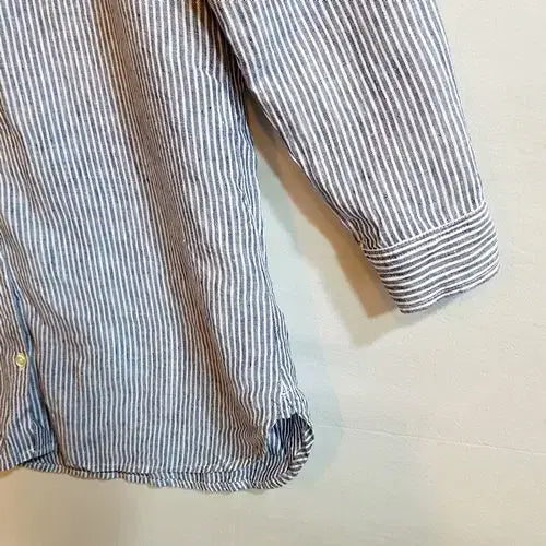 [BUNJANG] MUJI Linen 100% Striped Long Shirt / 무인양품 MUJI 린넨 100% 스트라이프 롱 셔츠
