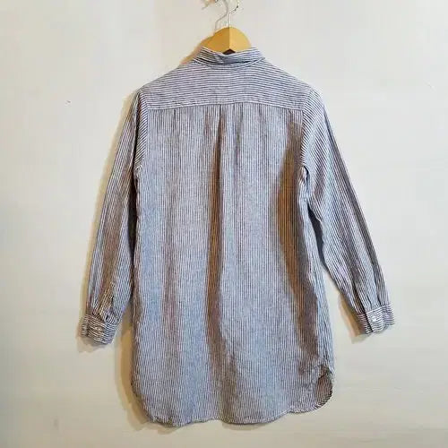 [BUNJANG] MUJI Linen 100% Striped Long Shirt / 무인양품 MUJI 린넨 100% 스트라이프 롱 셔츠