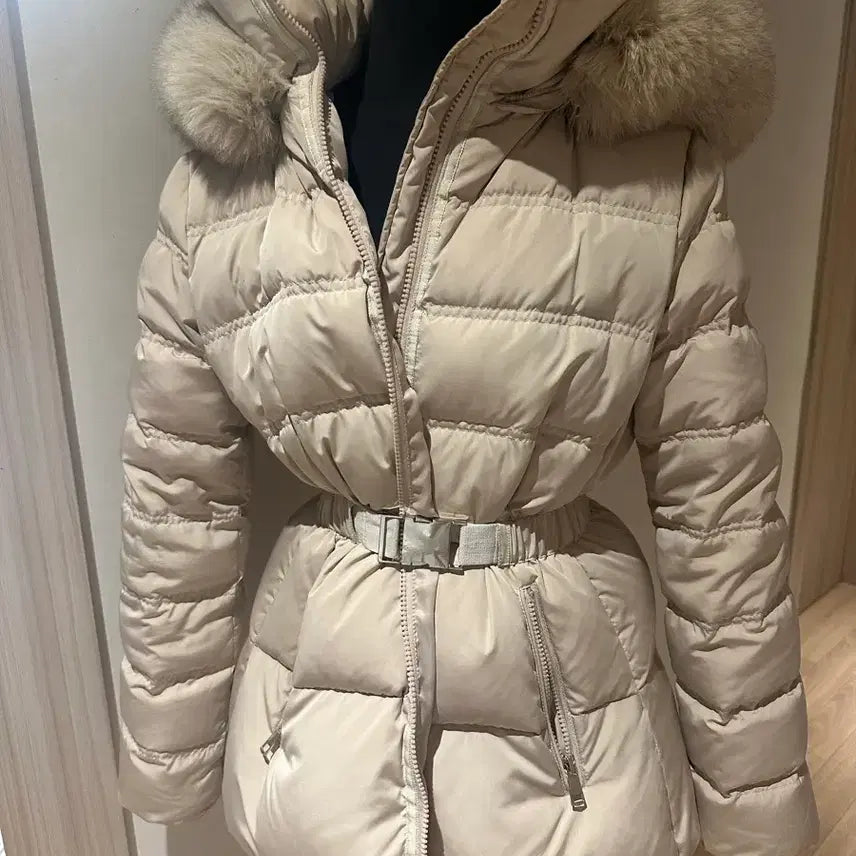 [BUNJANG] Double J Real Fox Fur Down Belted Beige Padded Jacket / [무료배송] 더블제이리얼폭스퍼덕다운벨트패딩베이지컬러사진상태그대로환불불가