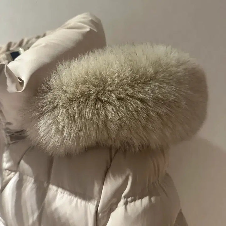[BUNJANG] Double J Real Fox Fur Down Belted Beige Padded Jacket / [무료배송] 더블제이리얼폭스퍼덕다운벨트패딩베이지컬러사진상태그대로환불불가